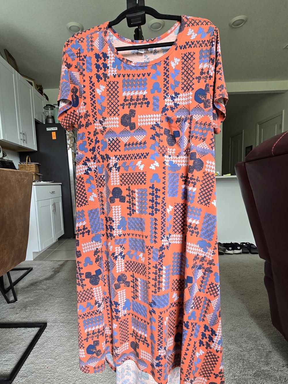 LuLaRoe Coral Patchwork Print Asymmetrical Dress
